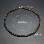 New Bohemian Men's Beaded Necklace Tiger Stone Natural Stone Fashion Trend Design Minimalist Necklace Commemorative Gift